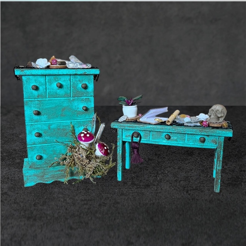 Rustic Turquoise Miniature Furniture Set